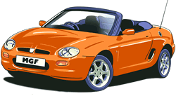 An illustration of a Volcano Orange MGF on a clear background